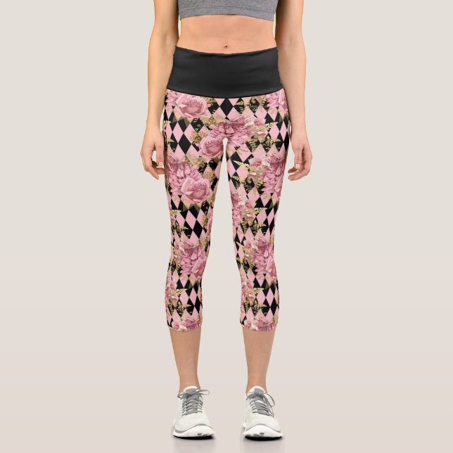 Leggings Capri Roses roses roses et arlequin (Recto)