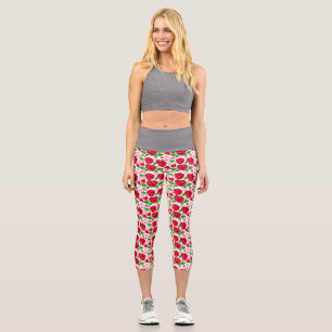 Leggings Capri Roses Rouges Cœurs Roses Joyeuse Saint-Valentin