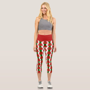 Leggings Capri roses rouges florales rayées de noël