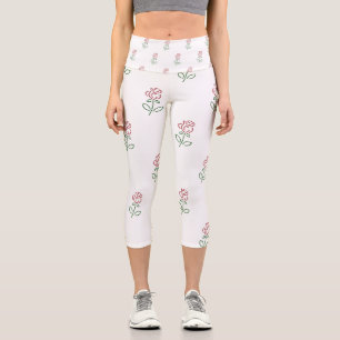 Leggings Capri Roses Rouges, Motif De Roses, Fleurs