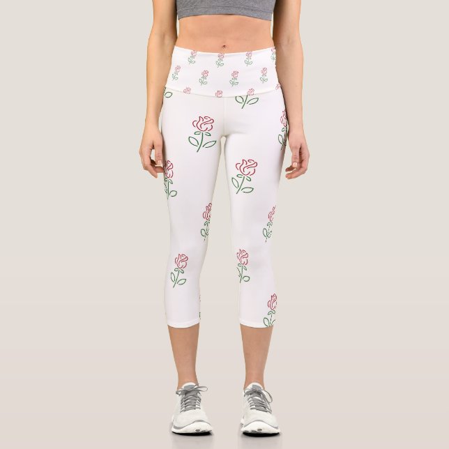 Leggings Capri Roses Rouges, Motif De Roses, Fleurs (Recto)