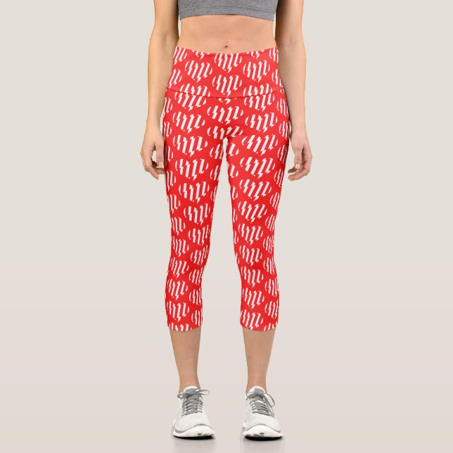 Leggings Capri Rouge Abstrait n Blancs Valentine Coeur (Recto)