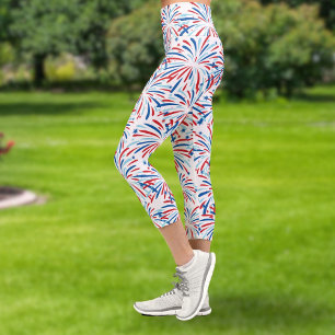 Leggings Capri Rouge Blanc Bleu Feu d'artifice 4 juillet patrioti