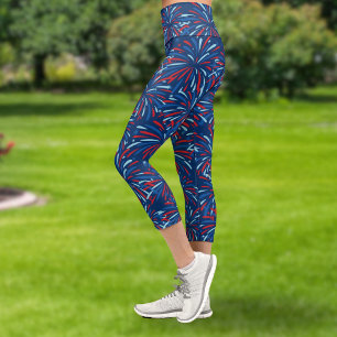 Leggings Capri Rouge Blanc Bleu Feu d'artifice 4 juillet patrioti