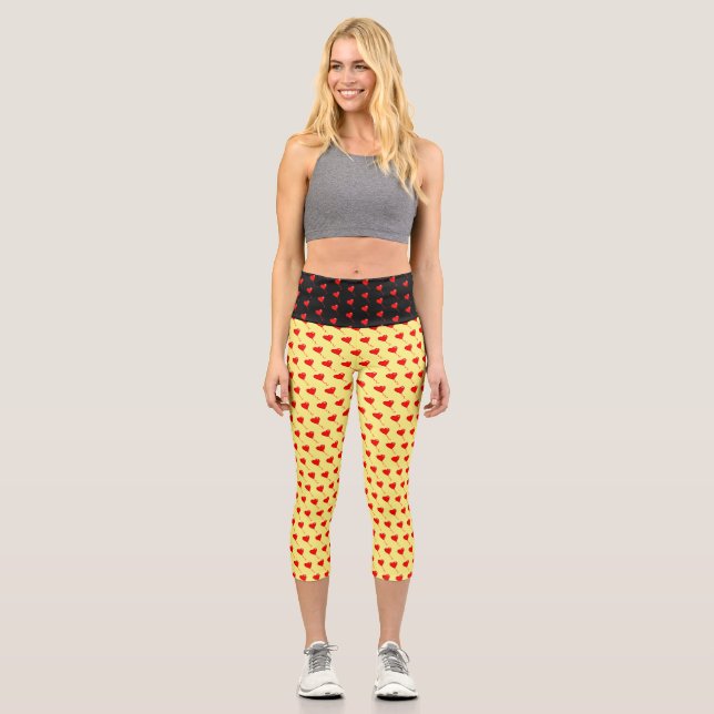 Leggings Capri Rouge Coeur Fun Balloon Motif Jaune Chic (Recto)
