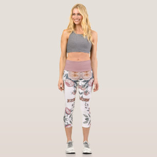 Leggings Capri Rouge Navy Bleu Rose Pâle Floral Pastel