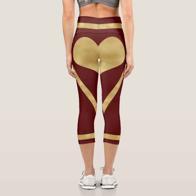 Leggings Capri Royal Burgundy Gold Heart Stripes (Verso)