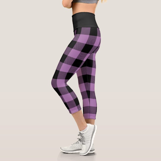 Leggings Capri Russe violet et noir Motif à plaid Buffalo (Gauche)