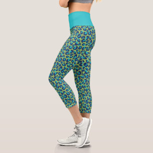 Leggings Capri Safari vert sauvage et Empreinte de léopard Turqu