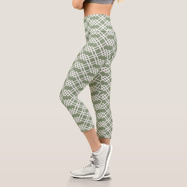 Leggings Capri Sage géométrique en latte moderne Vert Jade & Blan (Gauche)