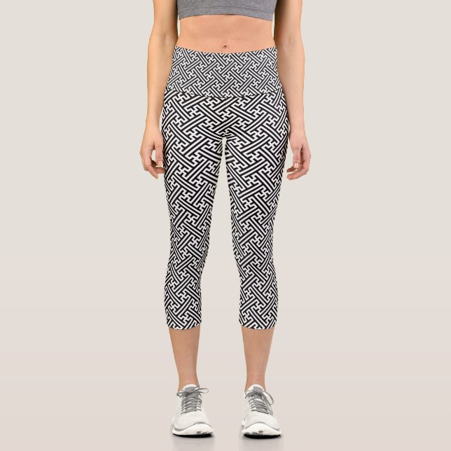 Leggings Capri Sayagata motif, japonais, noir et blanc (Recto)