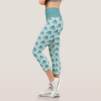 Leggings Capri Seafoam Blue Green Wave Circles Art Motif