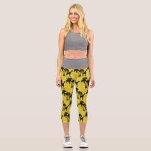 Leggings Capri Silhouette de girafe Feuilles de palmier tropical 