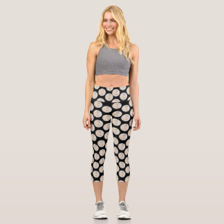 Leggings Capri Silver & Gold Yin Yang Scattered Black Background