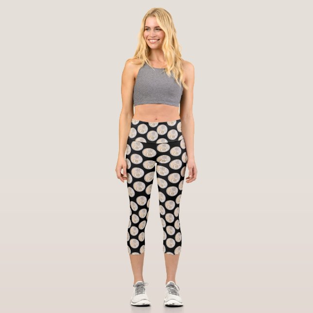 Leggings Capri Silver & Gold Yin Yang Scattered Black Background (Recto)