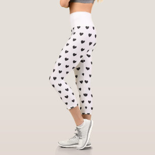 Leggings Capri Simple Motif de coeur minuscule - Fille noire et b