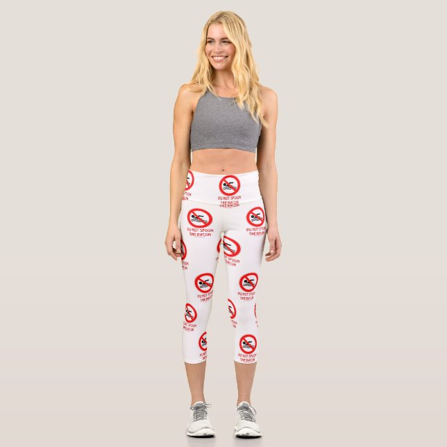 Leggings Capri SlipperyJoe's Do Not Spoon Bacon rouge avertisseme (Recto)