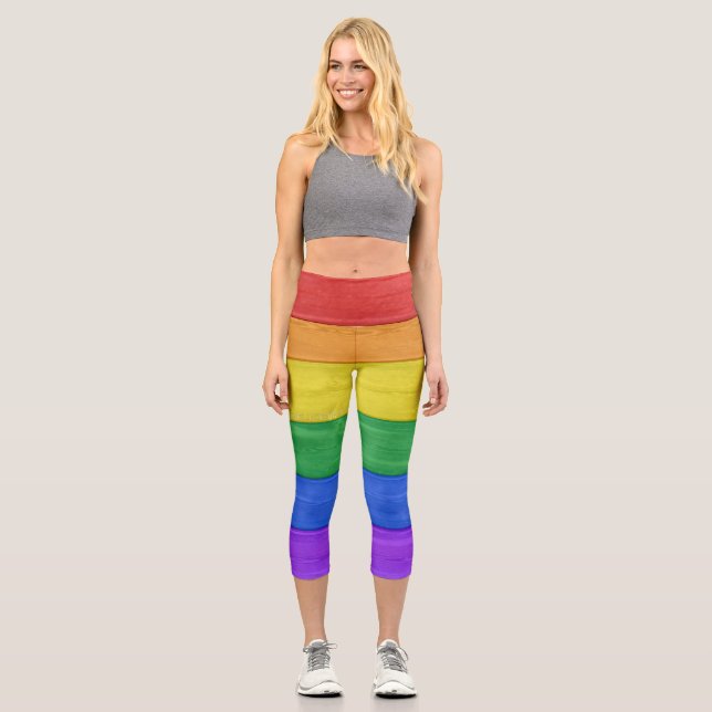 Leggings Capri SlipperyJoe's orgueil drapeau en bois couleurs arc (Recto)