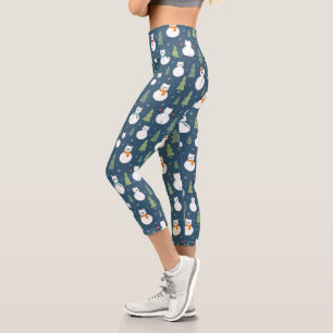Leggings Capri Snowman Cats Motif de vacances