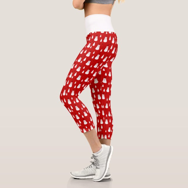 Leggings Capri Snowmen mignons et Motif des arbres de Noël (Gauche)