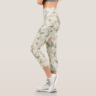 Leggings Capri Soft Mint Green Garden Motif