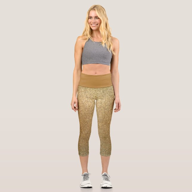 Leggings Capri Sparkly Gold Parties scintillant Fun Yoga Exercice (Recto)