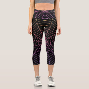 Leggings Capri Spider web noir violet orange motif Halloween