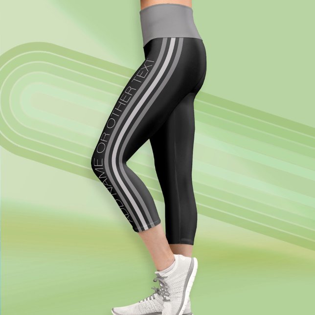 Leggings Capri Sportifs avec texte moderne - Gris Noir (Custom Leggings)