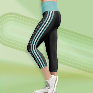 Leggings Capri Sportifs avec texte moderne - Turquoise vert noir