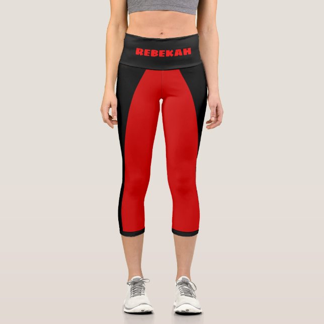 Leggings Capri Sporty Red et Black Stripe Name Modèle (Recto)