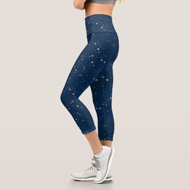 Leggings Capri Star d'or sur le Motif de nuit bleu (Gauche)