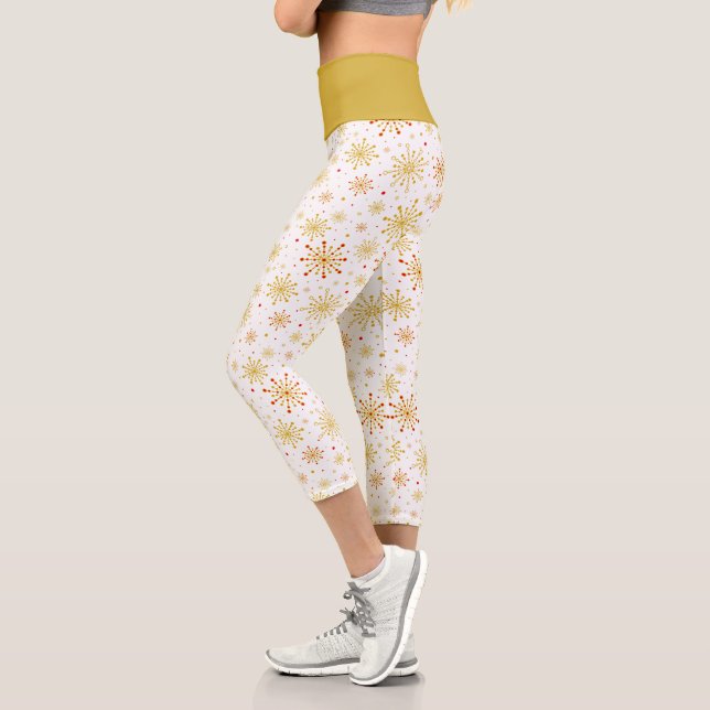 Leggings Capri Starburst rétro atomique mi-siècle Mood Rouge & Or (Gauche)