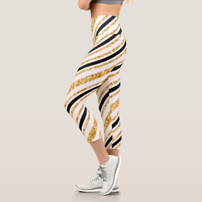 Leggings Capri Stripes Gold Parties scintillant Black Boho Popula (Gauche)
