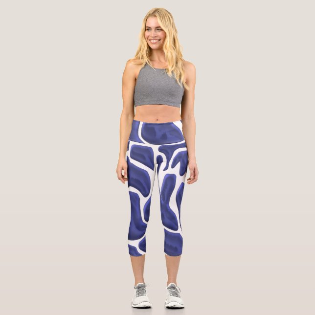 Leggings Capri Style Abstrait avec bleu d'art moderne (Recto)