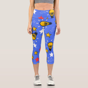 Leggings Capri Style amusant bleu vif noir sol étoiles