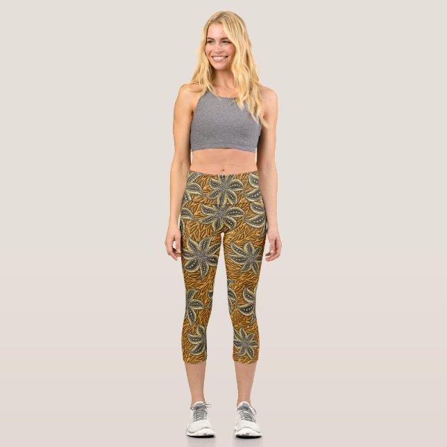 Leggings Capri Style Batik Floral Abstrait africain (Recto)
