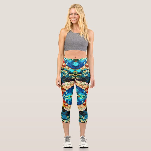 LEGGINGS CAPRI STYLE D'ART JAPONAIS DE LA FORÊT SYMÉTRIQUE (Recto)