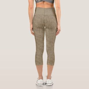 Leggings Capri Style de rue faux lin motif brun clair décontract
