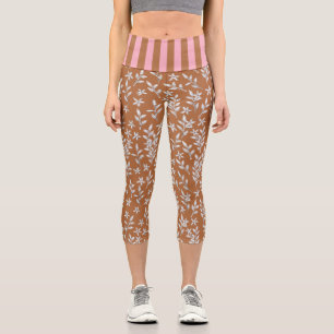 Leggings Capri Style Floral Brown et rose haut taille