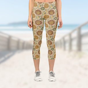 Leggings Capri Sun Celestial Vintage Bourgogne Green Motif or