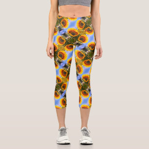 Leggings Capri Sunflower In Sunshine Motif d'art Abstrait