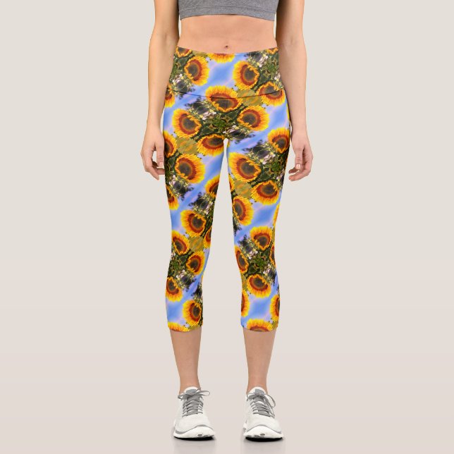 Leggings Capri Sunflower In Sunshine Motif d'art Abstrait (Recto)