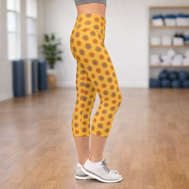 Leggings Capri Sunflower Mandala Eye Art -Boho Yoga Graphic Print (Créateur téléchargé)