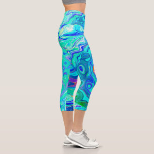 Leggings Capri Super Abstrait Ocean Blue et Green Liquid Swirl