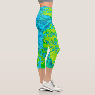 Leggings Capri Super Chartreuse et Aquamarine Liquide Swirl