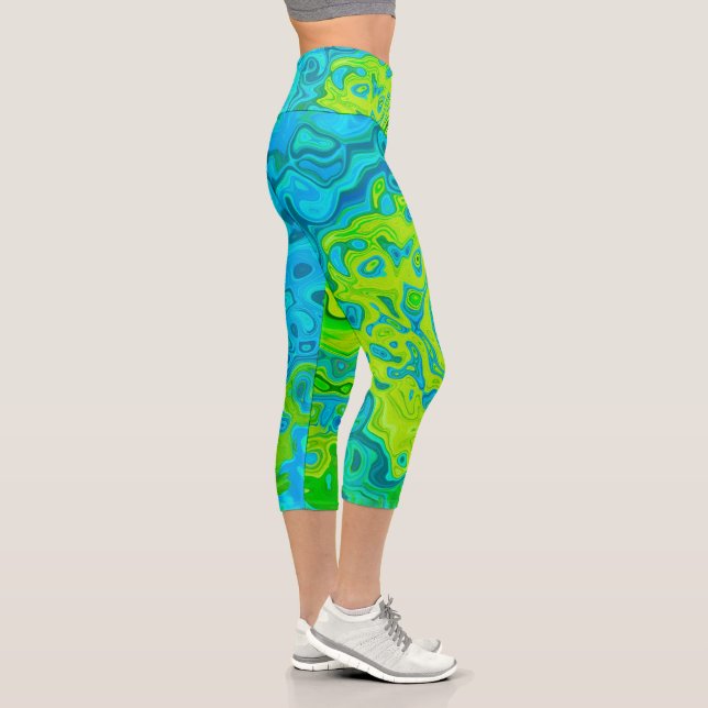 Leggings Capri Super Chartreuse et Aquamarine Liquide Swirl (Droite)