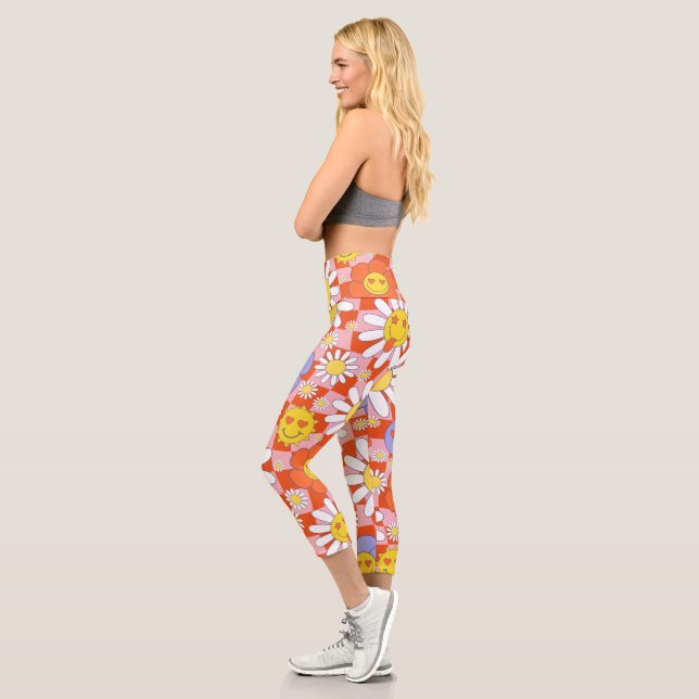 Leggings Capri Tableau de contrôle floral de marguerite super, an (Gauche)