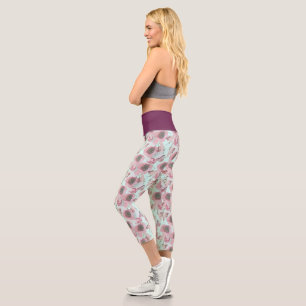Leggings Capri Taille violette Floral Imprimer Pantalon bleu Yoga