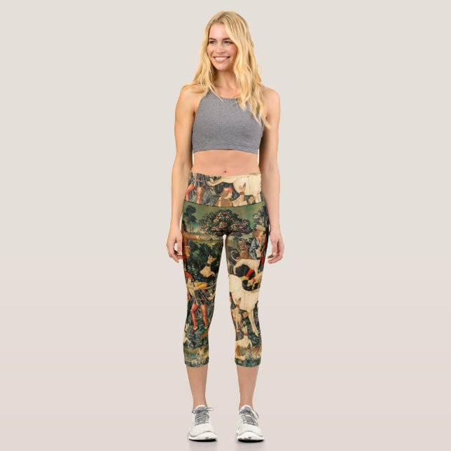 Leggings Capri Tapisseries Unicorn Classique médiéval défend la c (Recto)