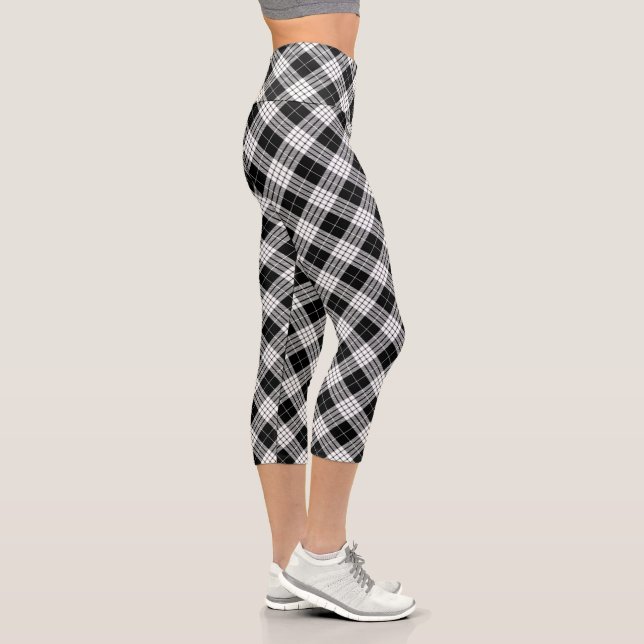Leggings Capri Tartan noir et blanc Chic Motif plat élégant (Droite)